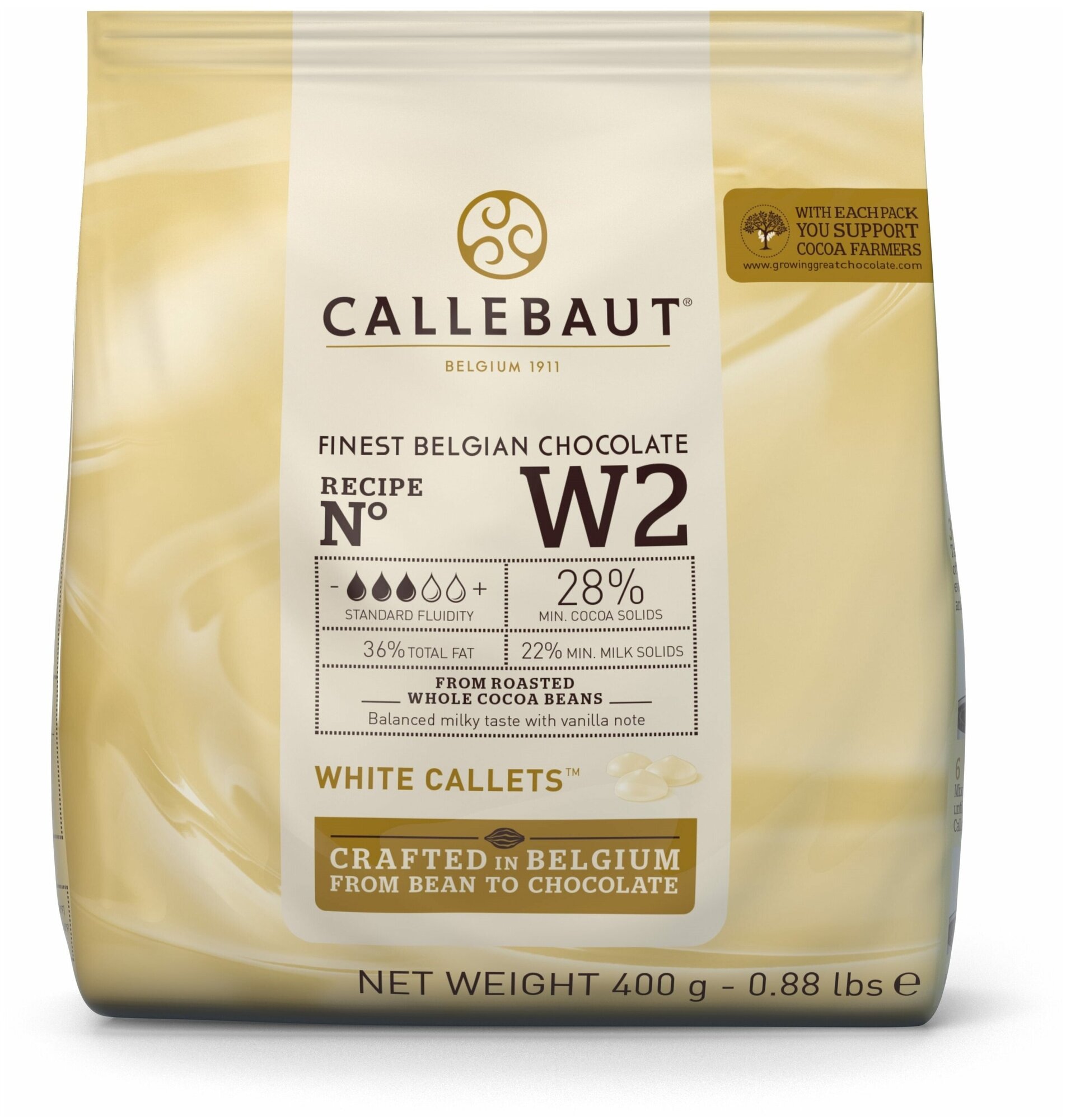 Шоколад белый Callebaut Select 28% в галетах, 400 г (W2-E0-D94)