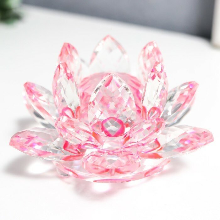 Сувенир стекло "Лотос кристалл трехъярусный розовый" d=11 см - фотография № 2