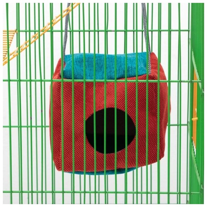 Пижон Подвесной дом для грызунов "Куб", мебельная ткань, флис, рандомный цветов, 12 х 12 х 12 см - фотография № 5