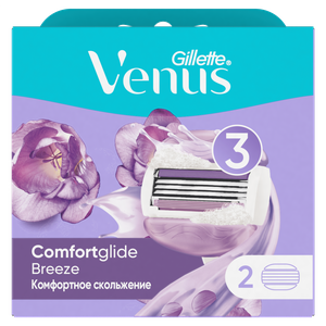 Venus Сменные кассеты для бритвы Venus Breeze со встроенными полосками с гелем для бритья, 2 шт., с 2 сменными лезвиями в комплекте