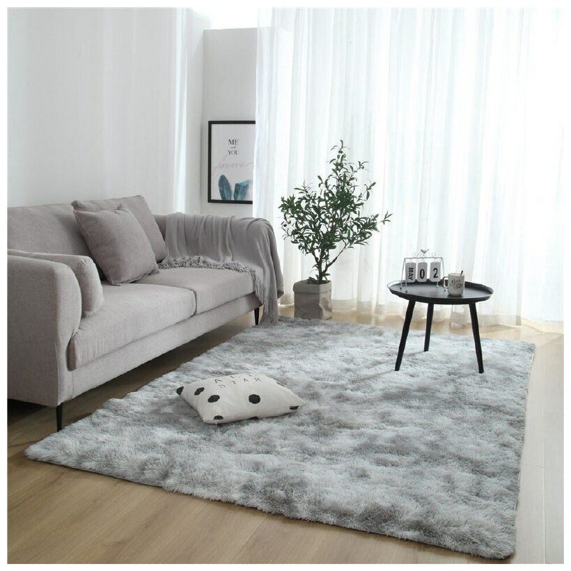 Ковер мягкий-пушистый, Fluffy Carpet 160х80 , светло-серый. - фотография № 2