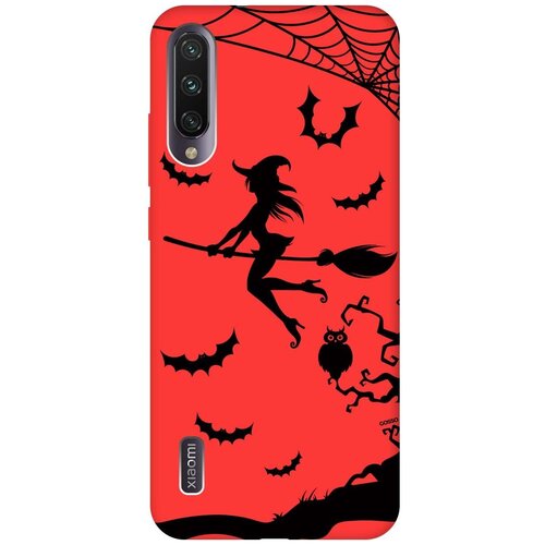 фото Силиконовая чехол-накладка silky touch для xiaomi mi a3 / cc9e с принтом "witch on a broomstick" красная gosso