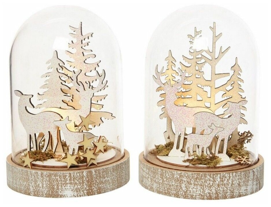 Светильник - купол оленья семья, 5 тёплых белых LED-огней, 12.5x18 см, таймер, батарейки, Kaemingk 481622