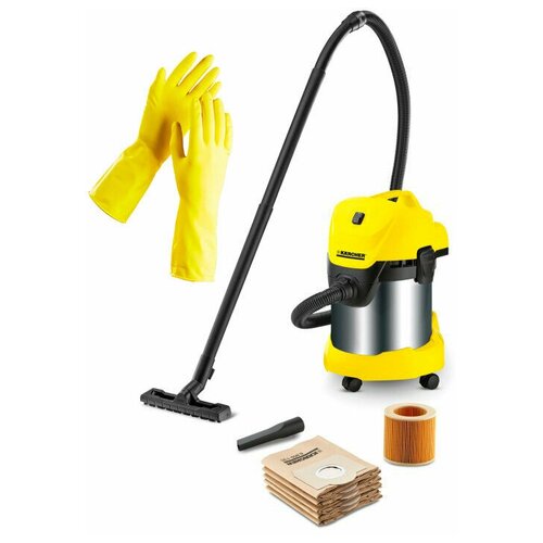 фото Пылесос для сухой и влажной уборки karcher wd 3 p premium + латексные хозяйственные перчатки