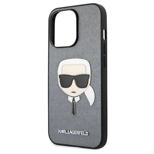 фото Lagerfeld для iphone 13 pro max чехол pu saffiano karl's head hard silver cg mobile