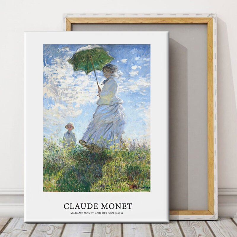 Картина на холсте 40х50 см "Моне, Прогулка. Дама с зонтиком", Большая картина для интерьера на стену, на подрамнике