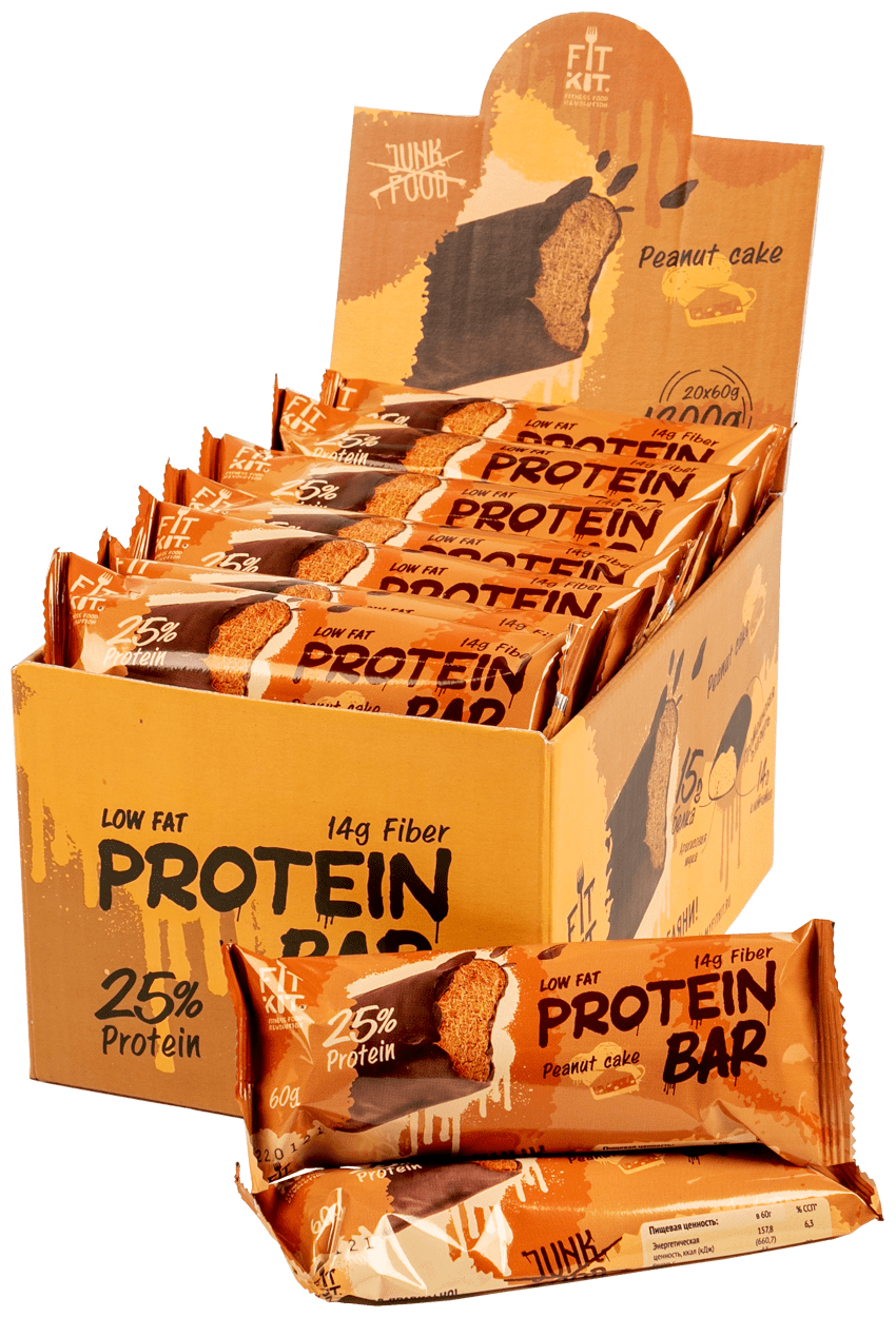 Fit Kit Protein Bar 60 г (коробка 20 шт) Арахисовый торт 60 г