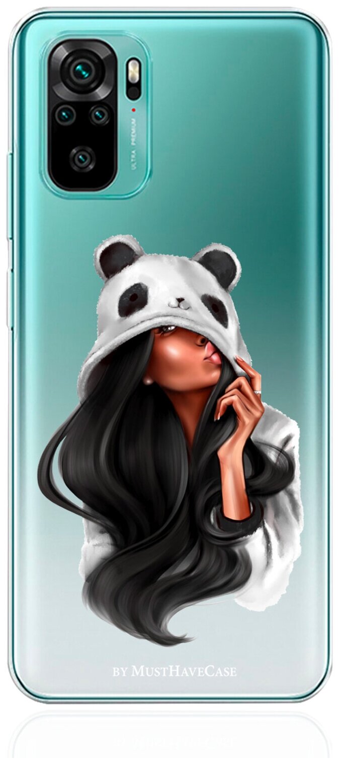 Прозрачный силиконовый чехол MustHaveCase для Xiaomi Redmi Note 10S Panda Girl/ Панда для Сяоми Рэдми Ноут 10с
