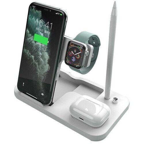 Беспроводная зарядная станция 4 в 1 Rapture Smart OW-01 Stylus (iPhone+Apple Watch+AirPods+Apple Pensil), белая