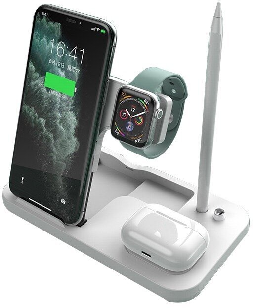 Беспроводная зарядная станция 4 в 1 Rapture Smart OW-01 Stylus (iPhone+Apple Watch+AirPods+Apple Pensil), белая