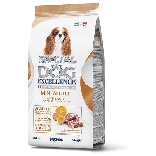 Корм для собак SPECIAL DOG Exellence для мелких пород ягненок, рис, яйца, цитрусовые сух. 1,5кг