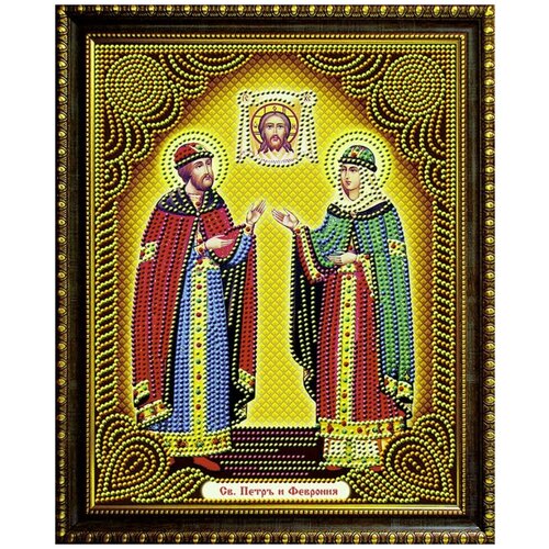 Алмазная мозаика на холсте с подрамником (картина стразами) 20х30 Икона Петра и Февронии