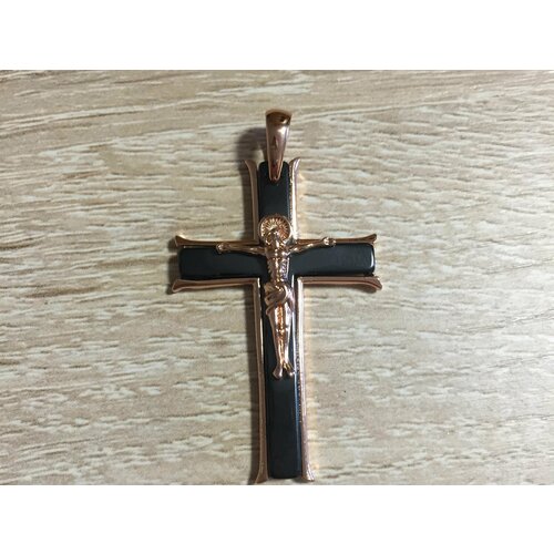 Красивый мужской крестик с черной эмалью, 4,5 см на цепочку 5 мм, православный христианский нательный крест на мужчину