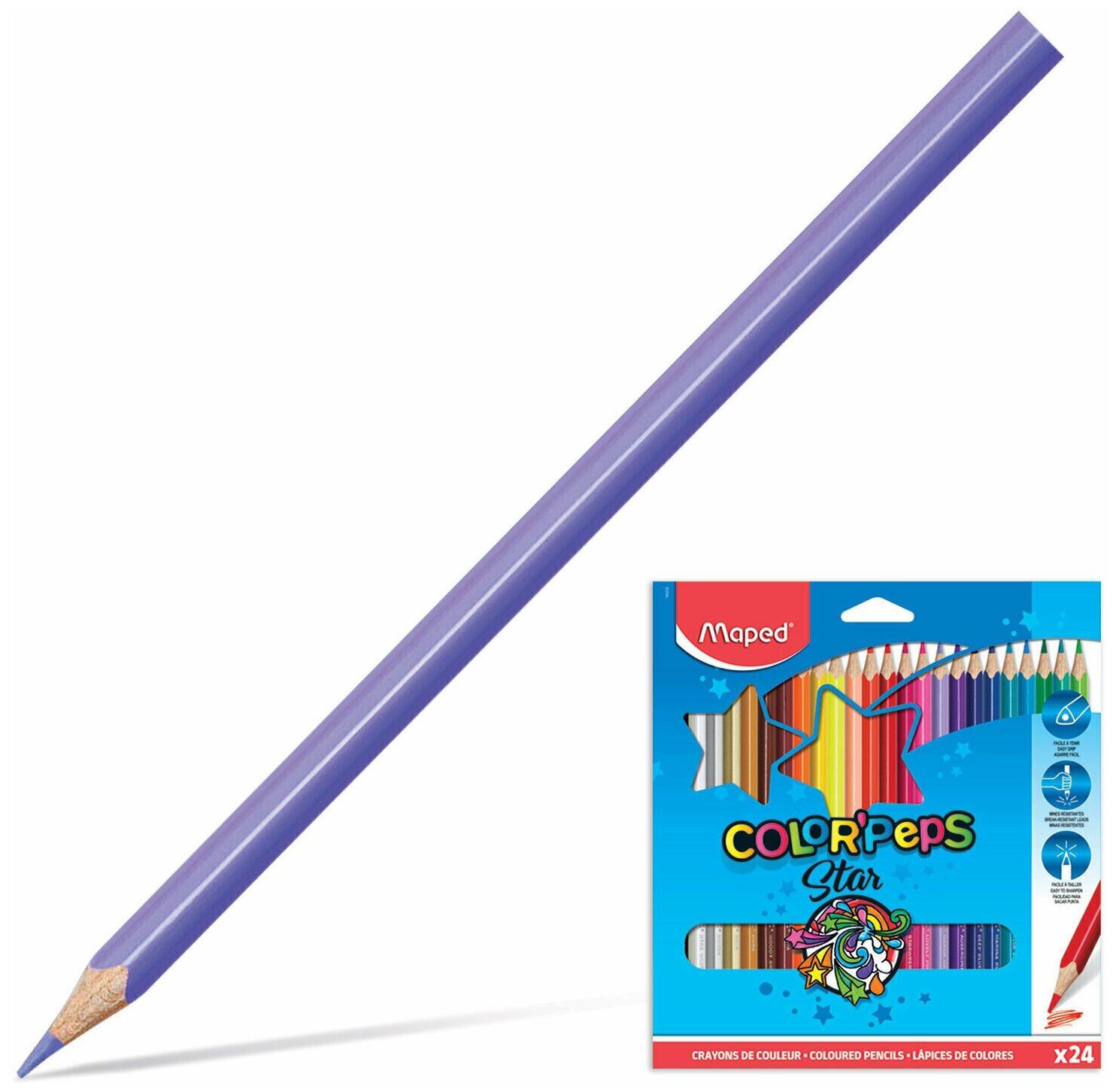 карандаши цветные Maped Color Pep's, треугольные, в картонном футляре, 24 цветов - фото №3