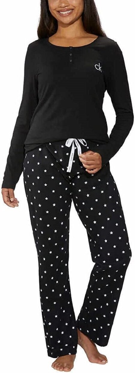 Пижама Calvin Klein S черная в белые лого лонгслив и штаны