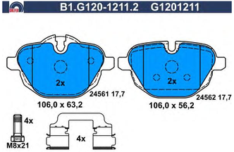 Дисковые тормозные колодки задние Galfer B1G12012112 для BMW (4 шт.)