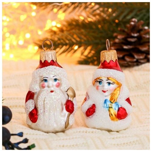 фото Набор ёлочных игрушек "дед мороз и снегурочка мини" 2 шт. 9 см 2723480 сима-ленд