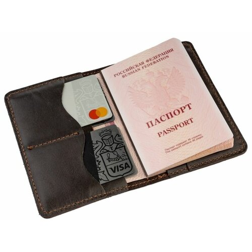 Обложка на паспорт из кожи, без надписей, с чехлом для карт