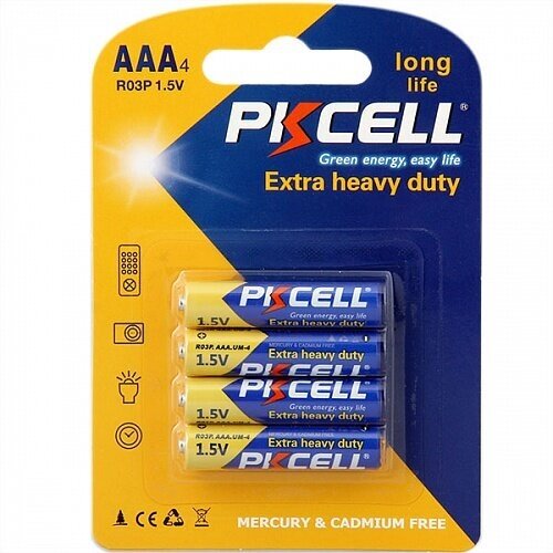 Батарейка солевая PKCELL R03P-4B, тип АAА, 4 шт