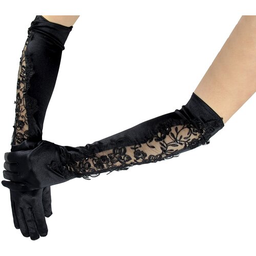 фото Перчатки атласные с бусинами 47см черный виват