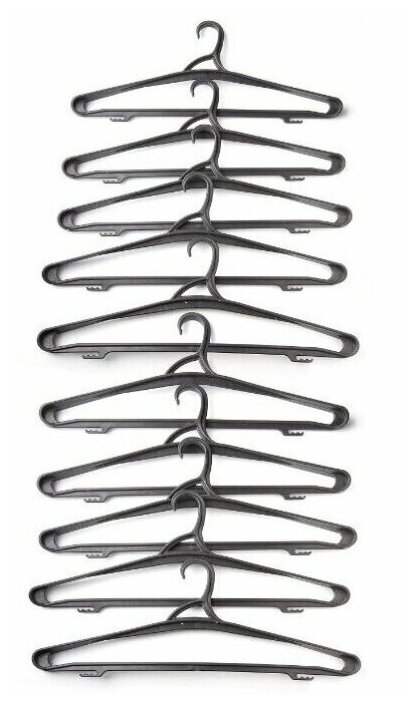 Вешалка-плечики для верхней одежды PlastOn, 46 см, пластиковая, усиленная, черная, набор 10 шт. - фотография № 6