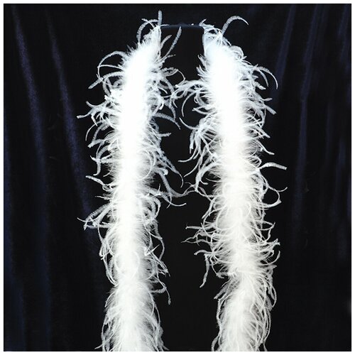 Боа из перьев страуса , 190 см, белое ,однослойное, 1 нить , для украшения одежды, для бальных танцев