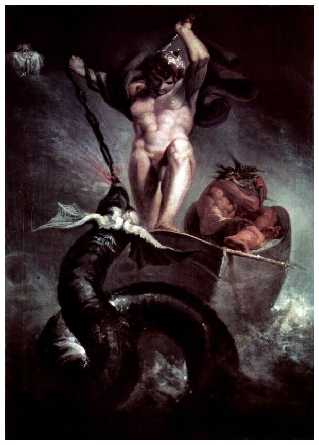 Репродукция на холсте Борьба Тора со змеей (The struggle of Thor with the Midgard serpent of) Фюссли Иоганн Генрих 30см. x 42см.