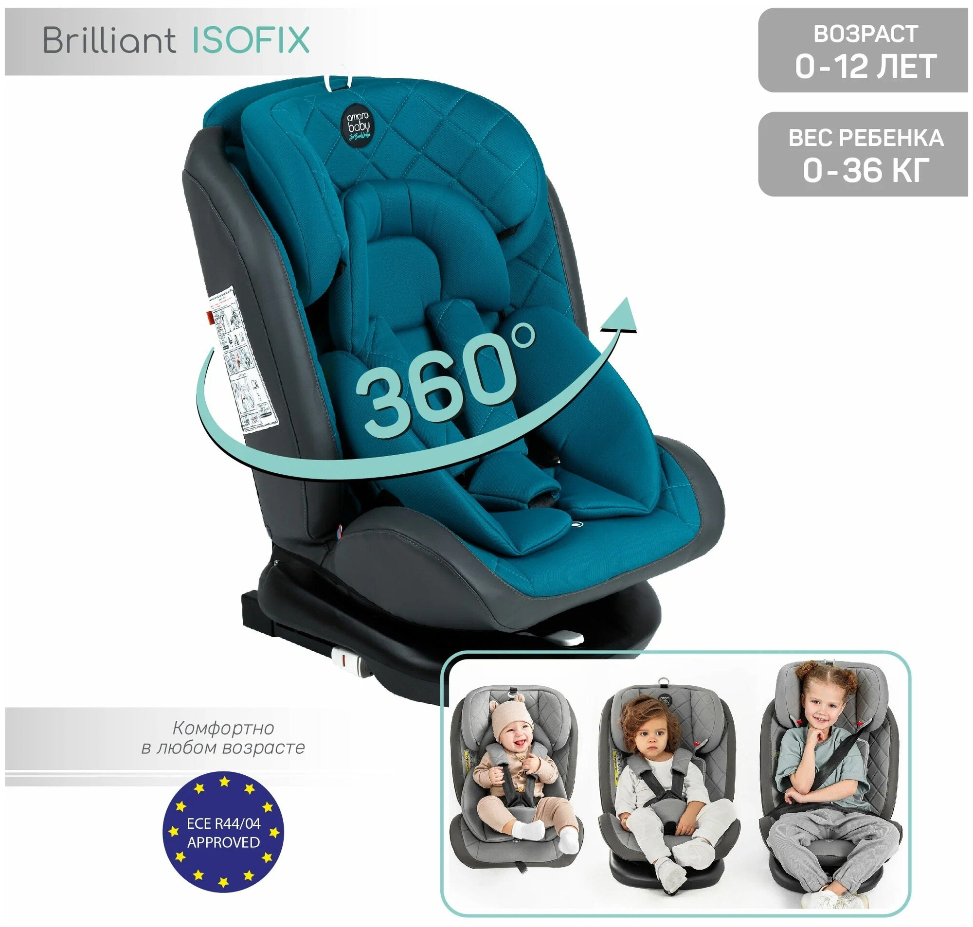 Автокресло Amarobaby Brilliant ISOFIX класс D группа 0+/1/2/3 (AMARO-2003-BrBi) бирюзовый