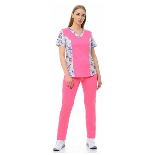 фото Костюм медицинский женский "сара" 100.3.8 (54/розовый с отделкой принт совы/стрейч мед) medicalwear
