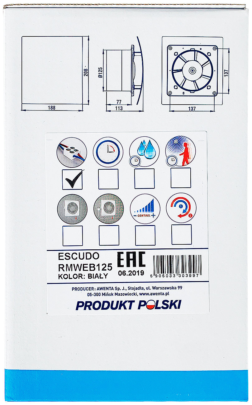 Вентилятор вытяжной Awenta WEB 125 ESCUDO воздухообмен 175м3/ч 18 Вт - фотография № 9