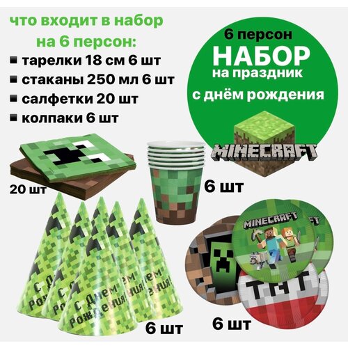 Набор для праздника на день рождения Майнкрафт/Minecraft одноразовая посуда Майнкрафт