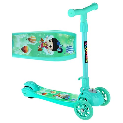 фото Самокат детский трехколесный, складной, светящиеся колеса u038372y бирюзовый oubaoloon