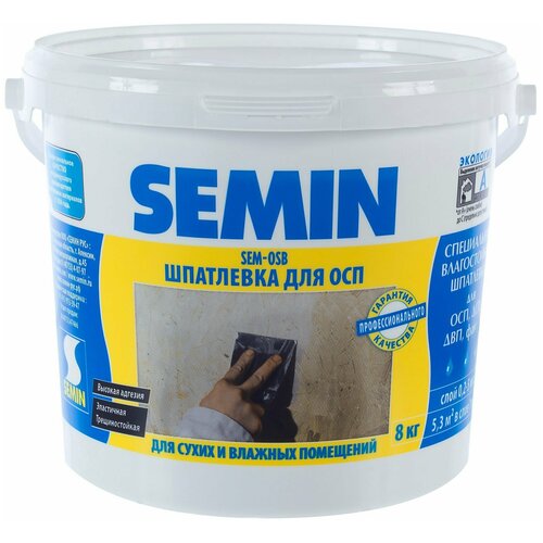 SEMIN Шпаклёвка полимерная для ОСП Semin SEM-OSB 8 кг клей универсальное semin sem murale 1 л 1 кг