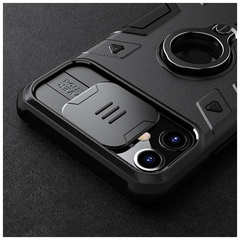 Противоударный чехол с кольцом и защитой камеры Nillkin CamShield Armor Case для iPhone 11 черный