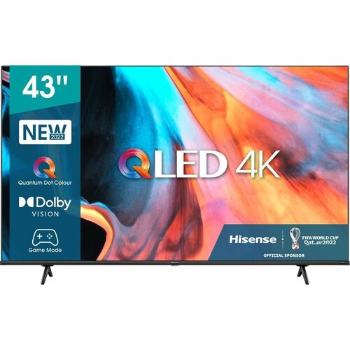 50 телевизор philips 50pus8057 60 4k ultra hd серебристый смарт тв android 43 Телевизор Hisense 43E7HQ, QLED, 4K Ultra HD, черный, смарт ТВ, VIDAA