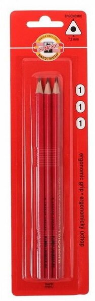 Набор карандашей чернографитных 3 штуки TRIOGRAPH 1802 B, красный корпус, блистер