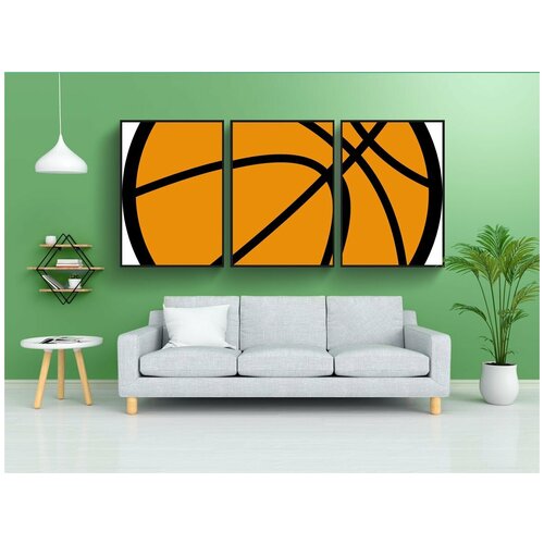 фото Модульный постер "баскетбол, мяч, апельсин" 180x90 см. из 3х частей в тубусе, без рамки lotsprints