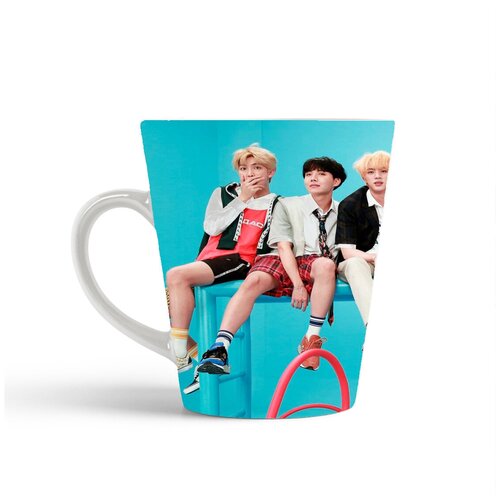 фото Кружка-латте coolpodarok певцы музыка бтс big hit entertainment (голубой фон)