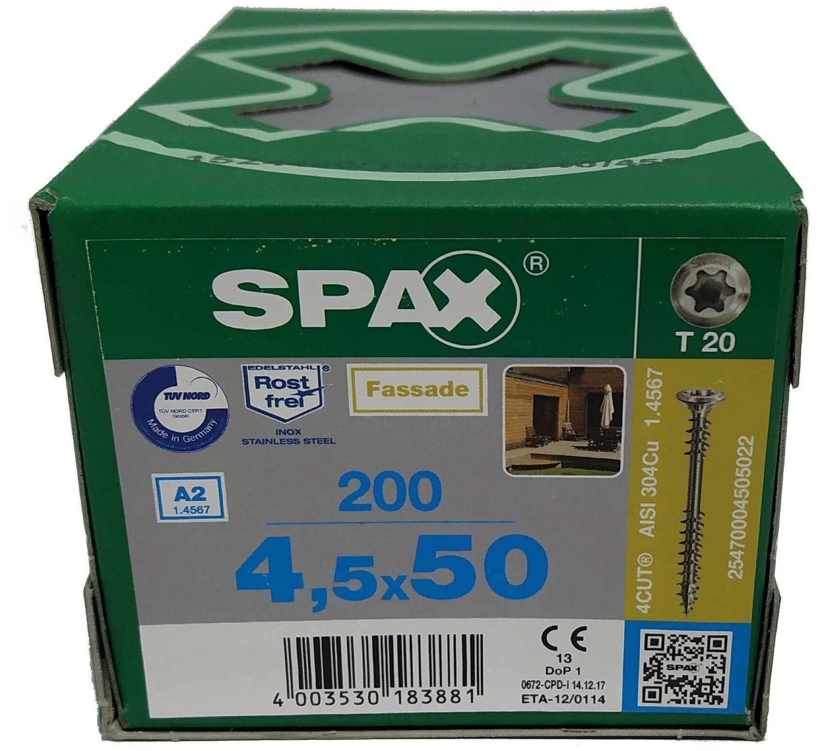 Spax для фасадов 4,5x50 мм 25470004505022 (200 шт/упак.) - двойная резьба, A2