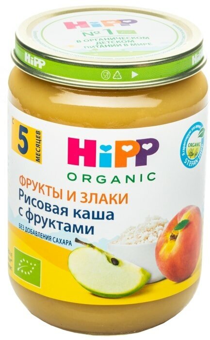 Каша HiPP из цельного риса с фруктами 190г