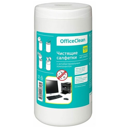 Салфетки чистящие влажные OfficeClean, универсальные, антибактериальные, 100шт. (249230)