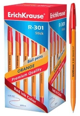 Ручка шариковая ErichKrause R-301 ORANGE 0.7 Stick (коробка 50 шт.) красный / ручки
