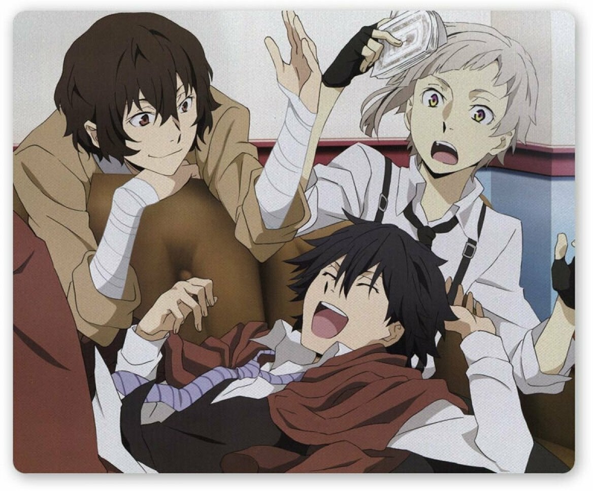 Коврик для мышки прямоугольный Bungou Stray Dogs - Osamu Dazai, Ranpo Edogawa, Atsushi Nakajima