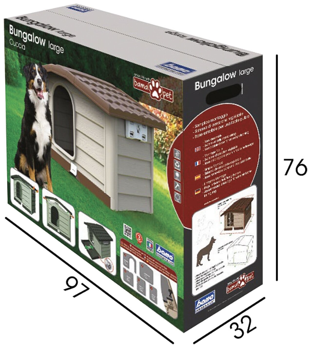 BAMA PET будка для собак BUNGALOW L 101х94х77h см, пластик, бежевая - фотография № 5