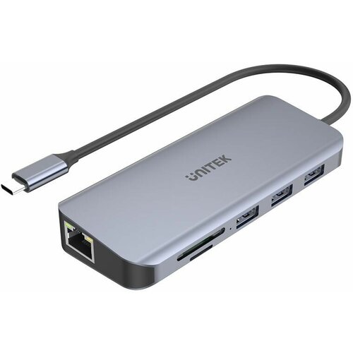 USB-концентратор (хаб) Unitek 9 в 1 (3 x USB A, USB C PD, 4K HDMI, VGA, RJ45, SD/Micro SD), цвет серый (D1026B)