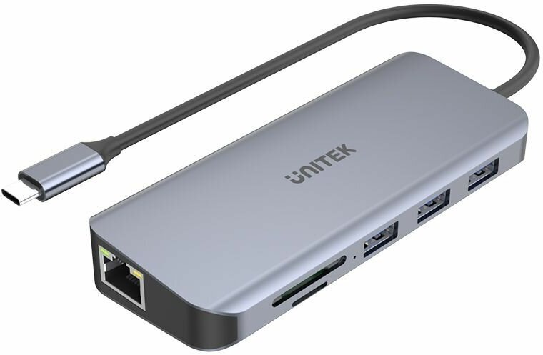 USB-концентратор (хаб) Unitek 9 в 1 (3 x USB A, USB C PD, 4K HDMI, VGA, RJ45, SD/Micro SD), цвет серый (D1026B)