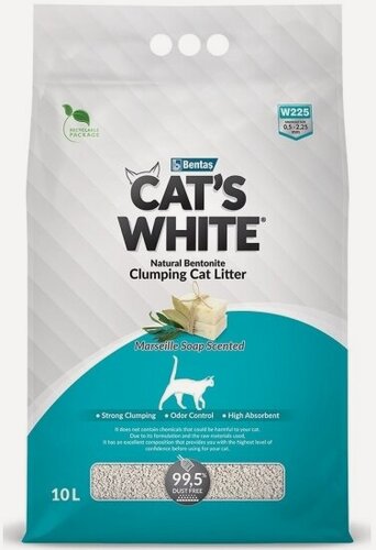 Изображение товара Наполнитель для кошачьих туалетов Cat's White Marseille soap комкующийся, бентонитовый с ароматом марсельского мыла (10л)