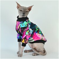 Одежда для кошек и котов - трикотажная кофта с рисунком Неоновый микс, подходит для сфинксов