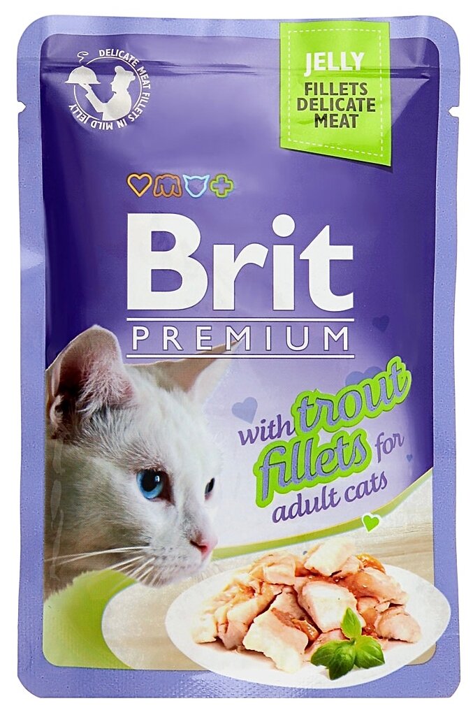 Влажный корм для кошек Brit Premium, беззерновой, с форелью 85 г (кусочки в желе)