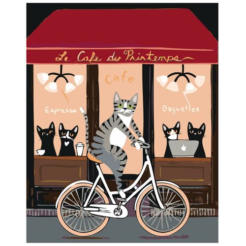 Картина по номерам, Живопись по номерам, 60 x 75, A458, кот на велосипеде, Париж, ресторан, Кафе, коты, ноутбук, напиток картина по номерам живопись по номерам 60 x 75 a458 кот на велосипеде париж ресторан кафе коты ноутбук напиток